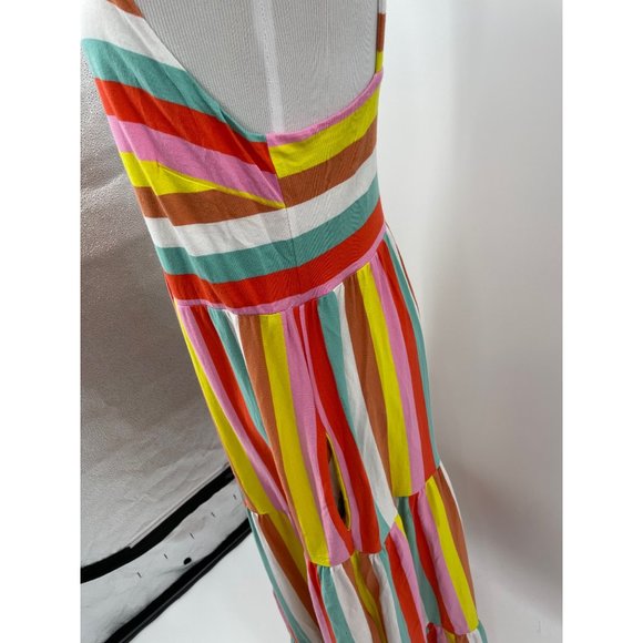 J. Crew Size Small Bright Rainbow Stripe Maxi Dress Womens Tiered 100% Cotton - Picture 10 of 15